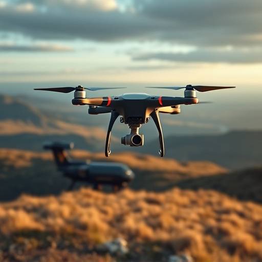 A drone filming scenic landscapes for an aerial video shoot.